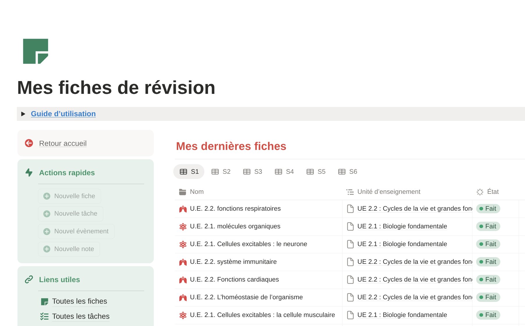 Screenshot Fiches de Révision