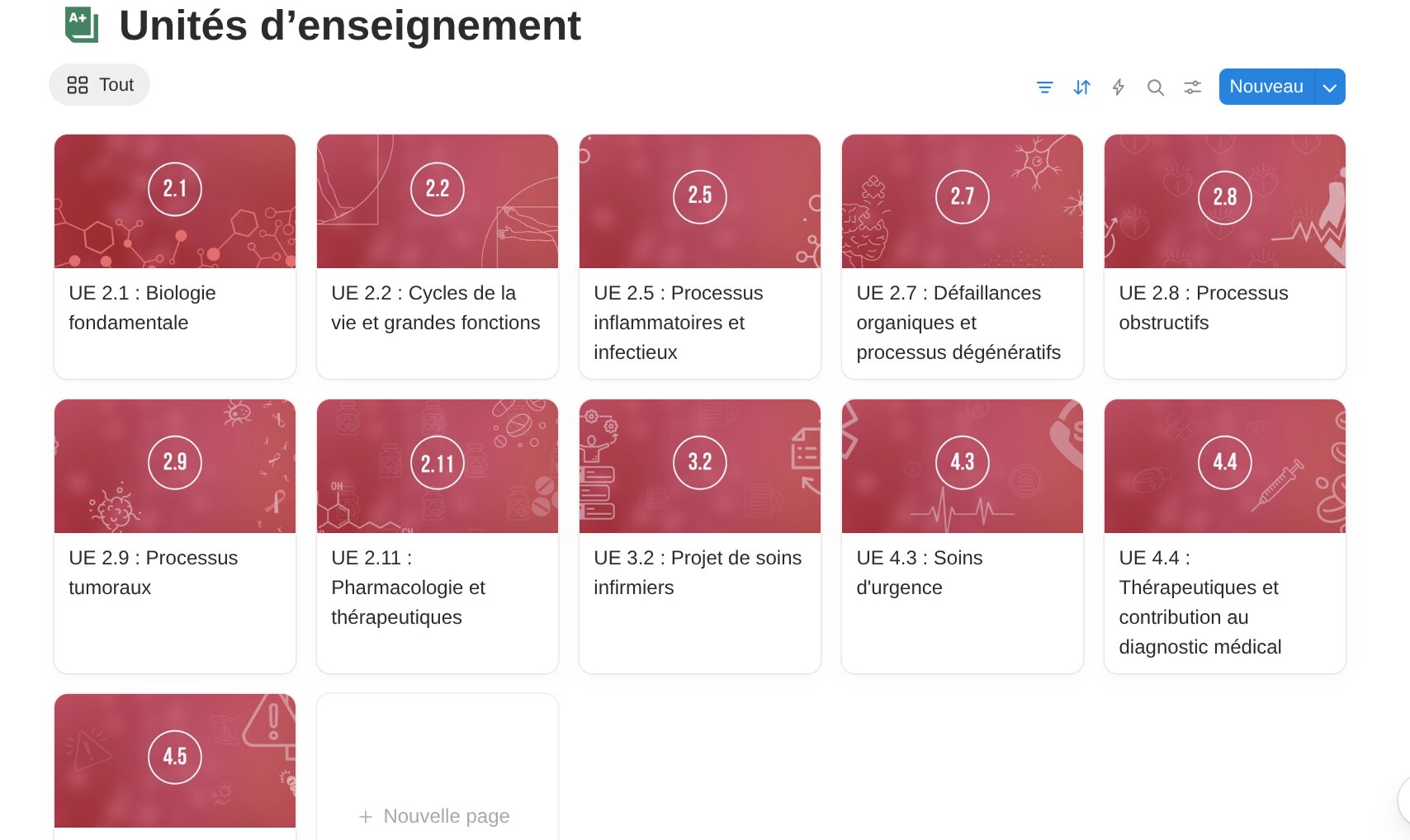 Screenshot Organisation des Cours