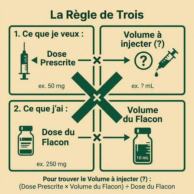 Explication visuelle textuelle de la règle de trois