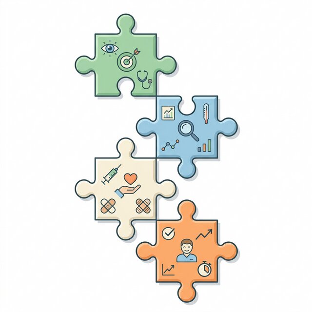 Illustration de la méthode CDAR avec quatre étapes connectées comme un puzzle