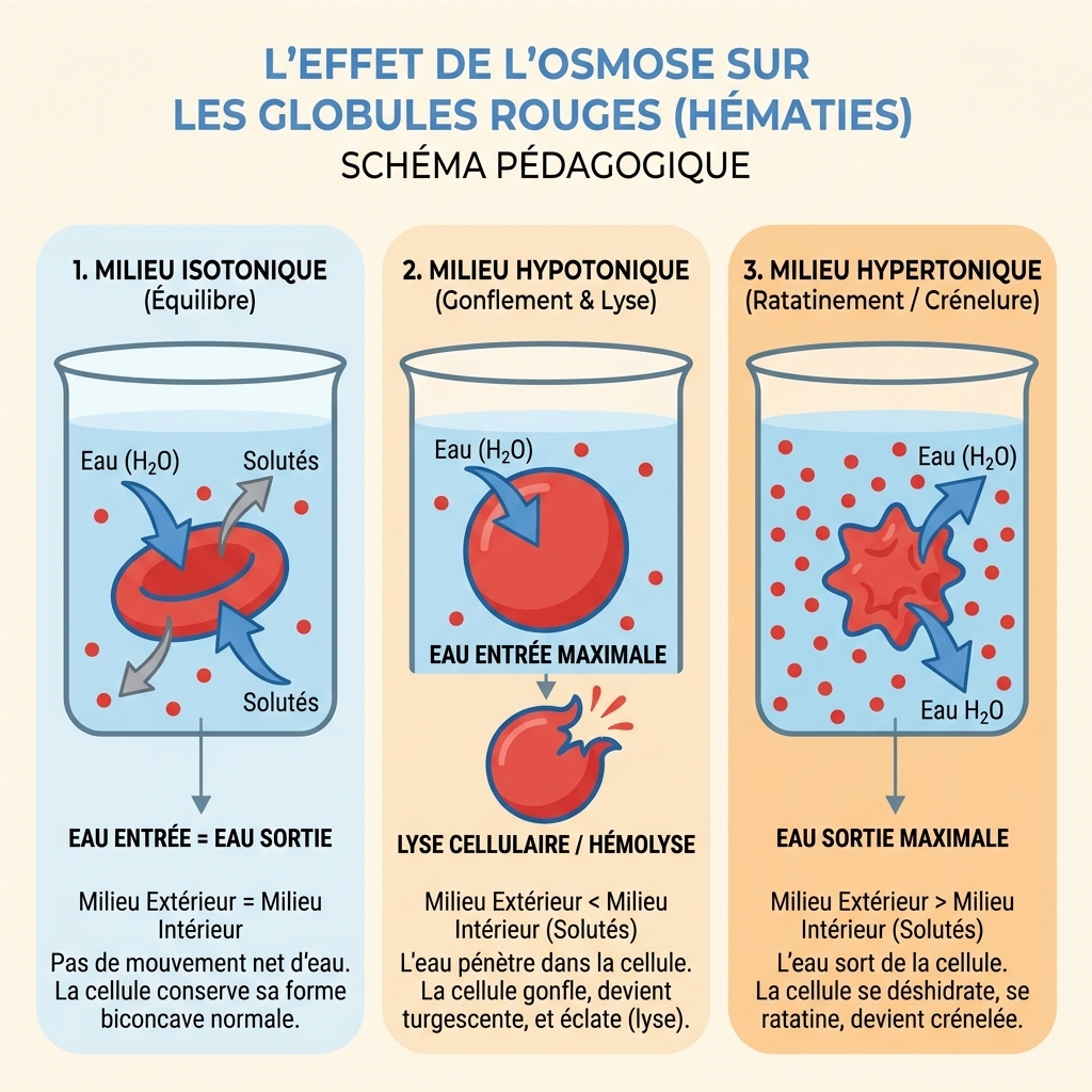 Effet osmose sur globules rouges